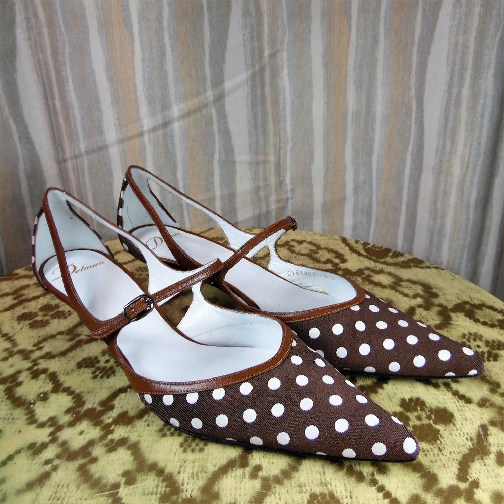 Delman Brown with White Polka Dot Heels
